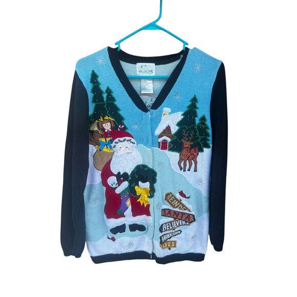 Quacker Factory Women's Small  Ugly Christmas Cardigan Sweater Santa Toy angel - Picture 1 of 6